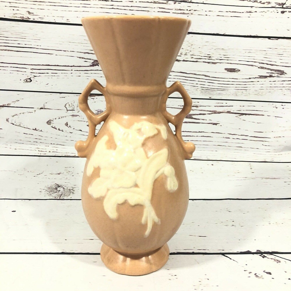 Weller Peach Cameo Floral Vase Urn